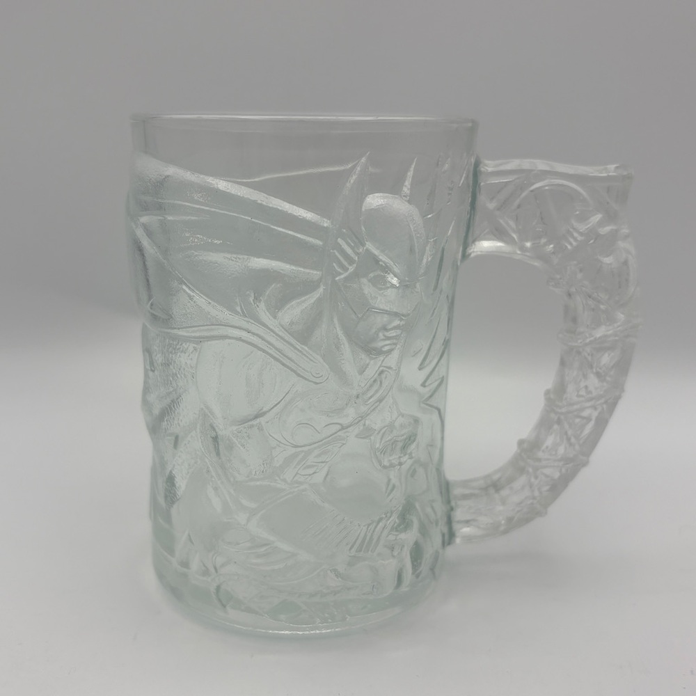 Vintage 1995 McDonald's Batman Forever Glass Mug Featuring Embossed Design 8oz